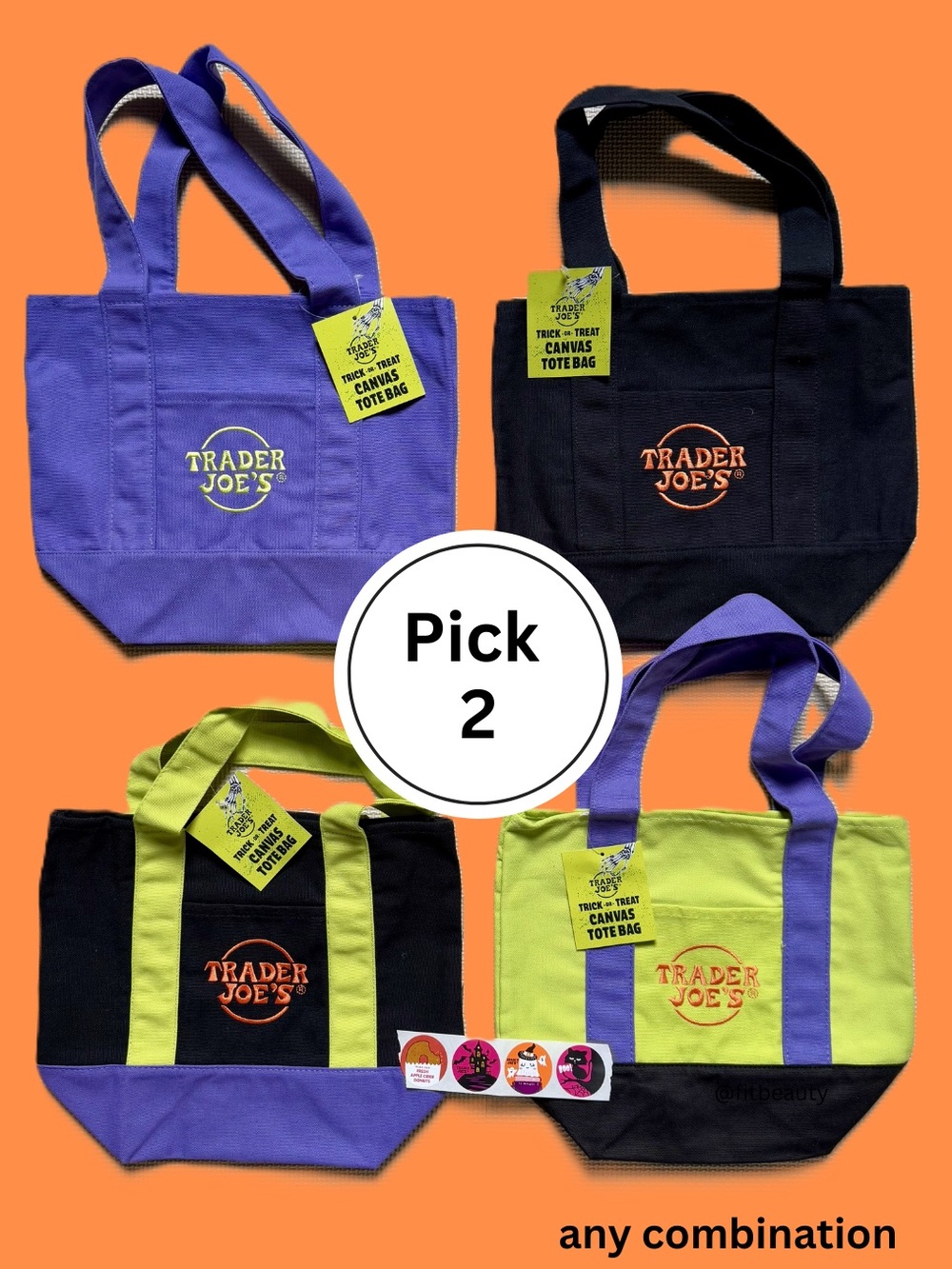 (PICK any 2 colors) 🎃 2026 Trader Joe’s Mini Canvas Tote Bags - Halloween 👻